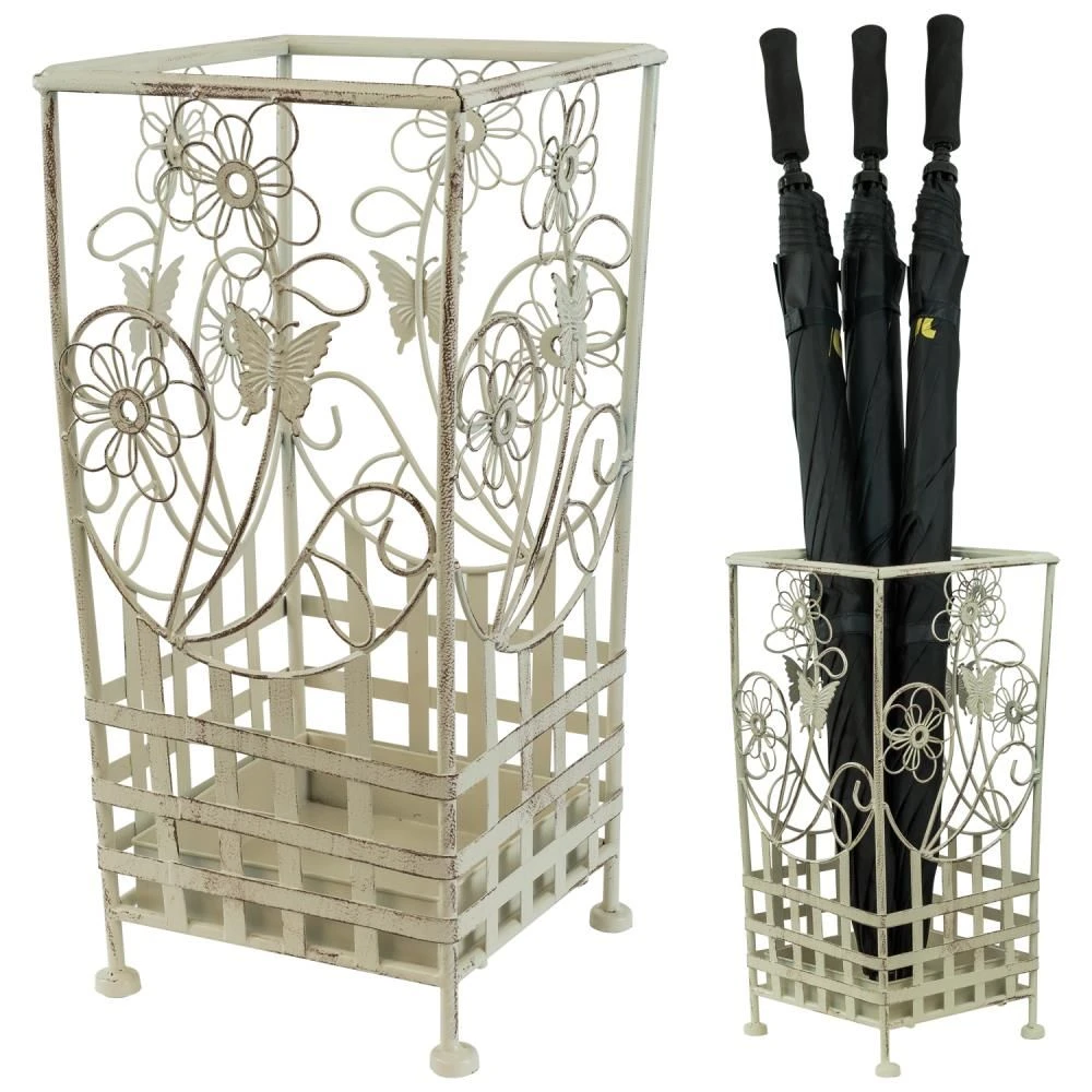 Maribelle White Traditional Floral Design Umbrella And Walking Stick Stand