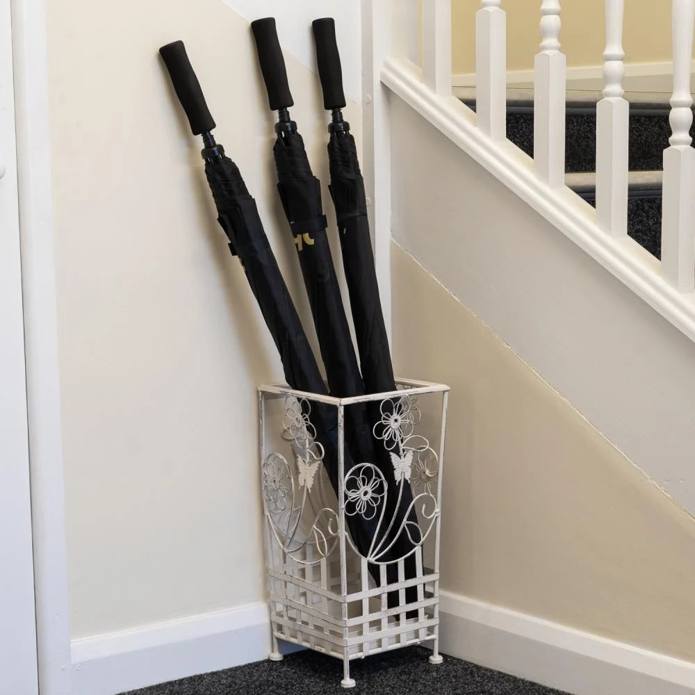 Maribelle White Traditional Floral Design Umbrella And Walking Stick Stand - Image 2