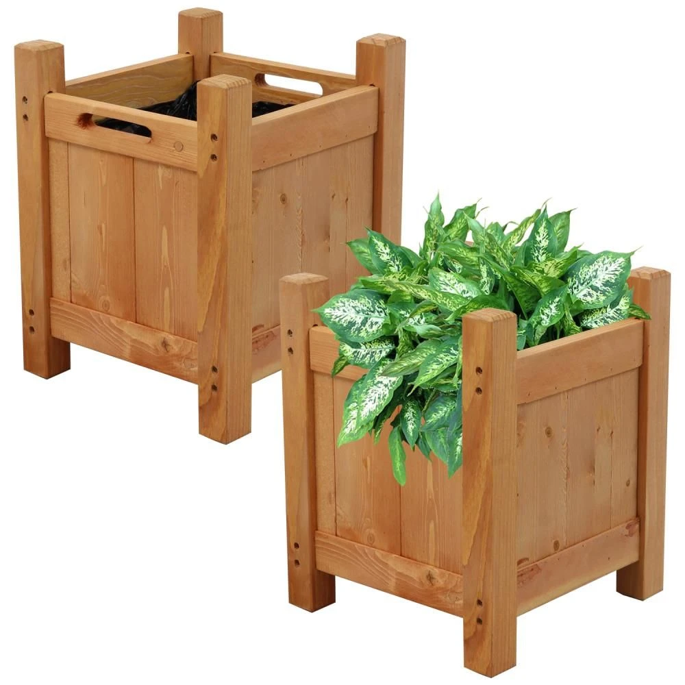 Woodside Aldeby Wooden Garden Planter/Flower Pot Container Box, Pack Of 2 - Image 3