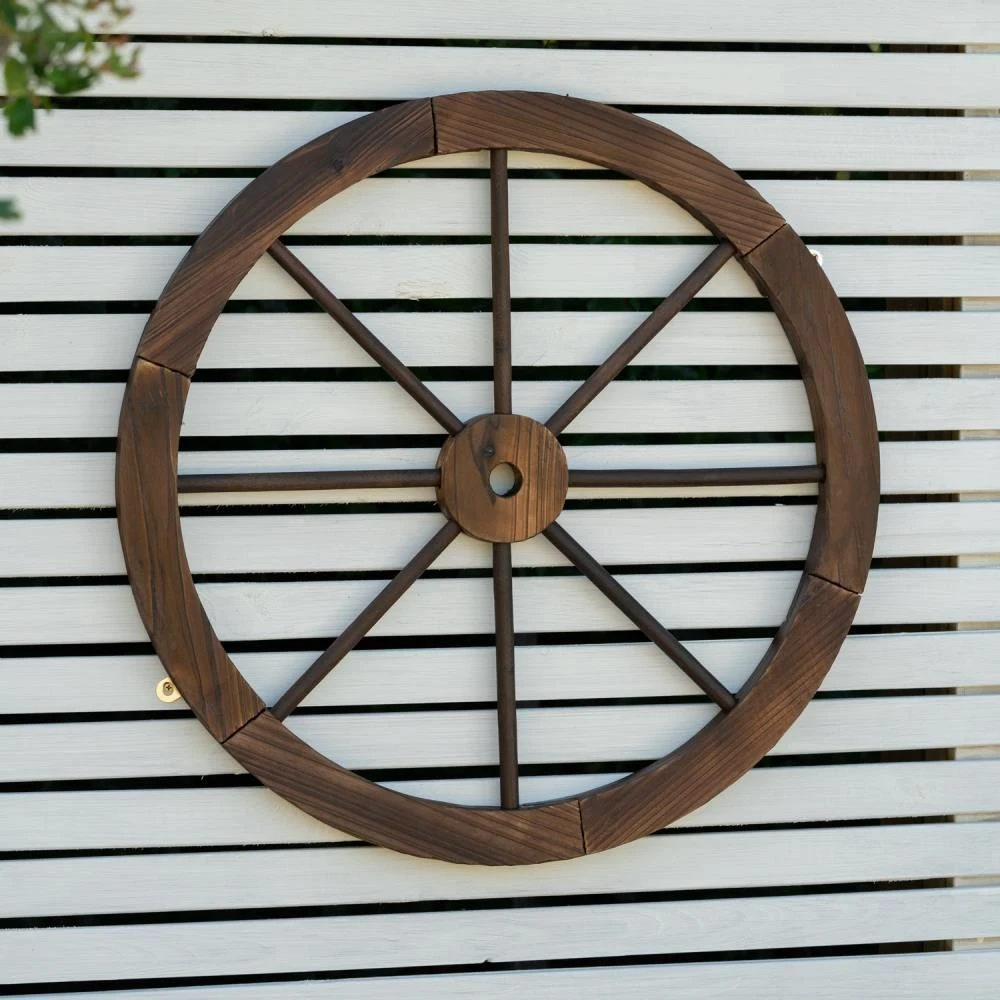 Woodside Decorative Rustic/Vintage Garden Wooden Wagon Wheel Ornament - Image 4