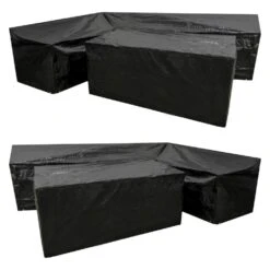 Woodside L Shape Outdoor Garden Corner Sofa & Table Dining Set Cover, Black