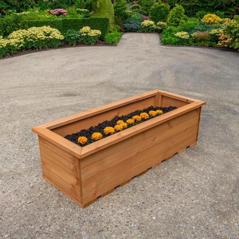 Woodside Reedham Stained Wooden Garden Trough Planter/Flower Trough Box, 95 Litres - Image 3