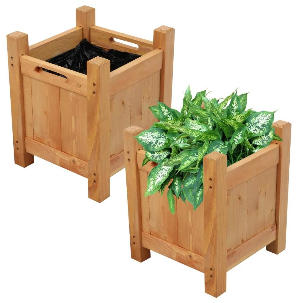 Woodside Aldeby Wooden Garden Planter/Flower Pot Container Box, Pack Of 2 - Image 7