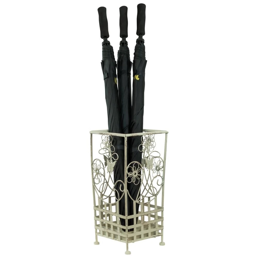 Maribelle White Traditional Floral Design Umbrella And Walking Stick Stand - Image 3
