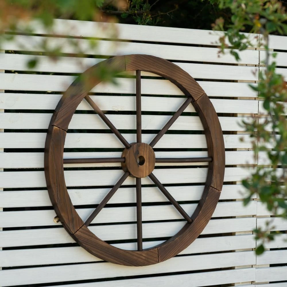 Woodside Decorative Rustic/Vintage Garden Wooden Wagon Wheel Ornament - Image 3