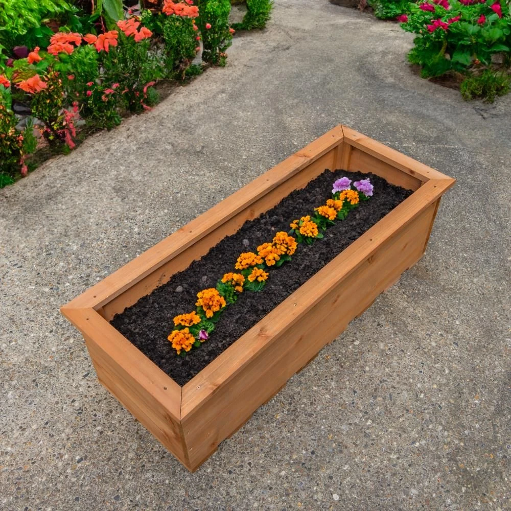 Woodside Reedham Stained Wooden Garden Trough Planter/Flower Trough Box, 95 Litres - Image 2