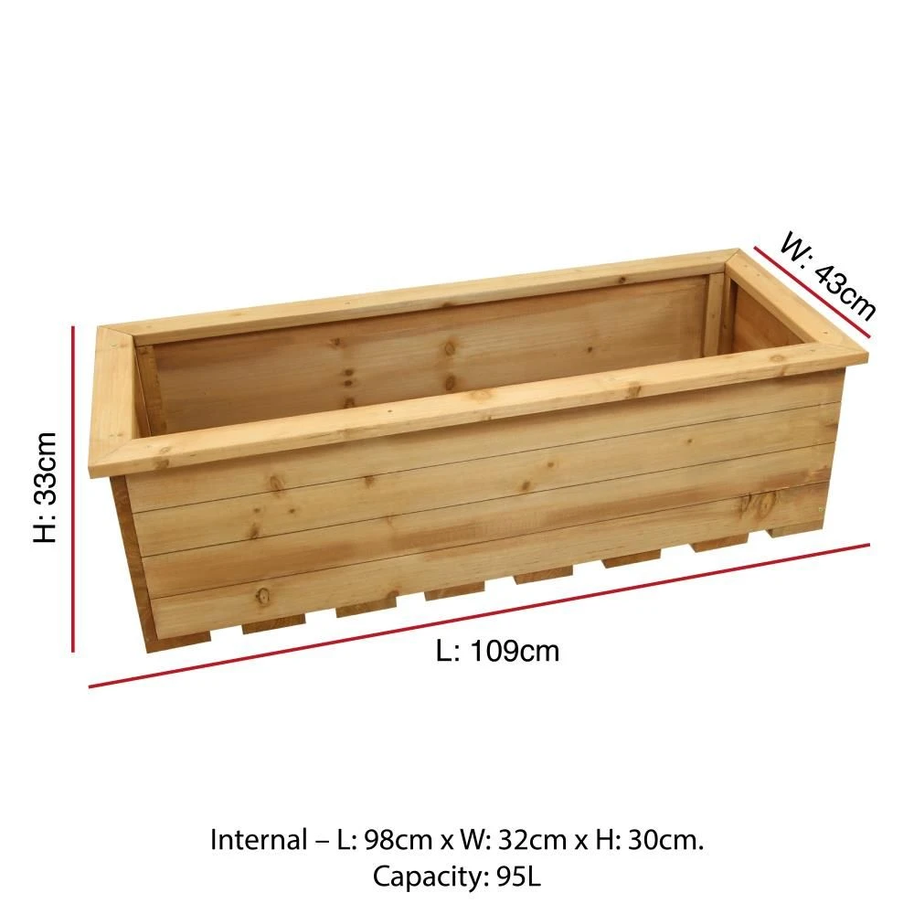 Woodside Reedham Stained Wooden Garden Trough Planter/Flower Trough Box, 95 Litres - Image 10