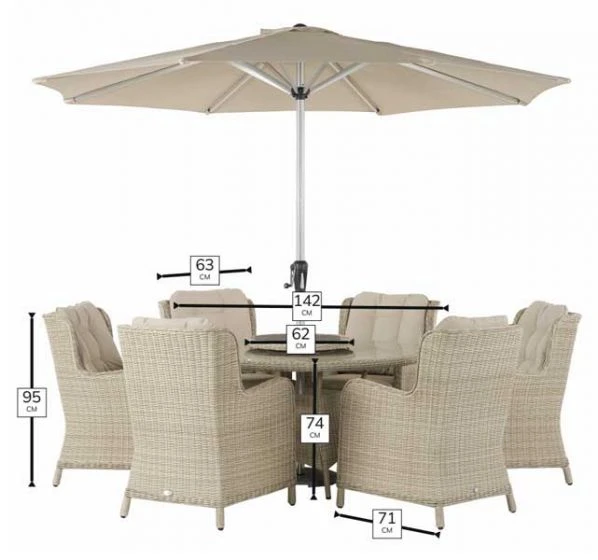Bramblecrest Chedworth 6 Seat Set W 140Cm Round Table W Lazy Susan & Parasol - Image 6
