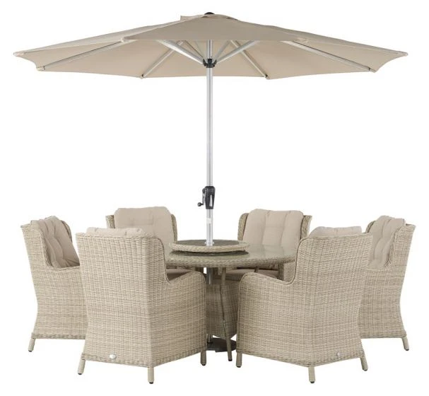 Bramblecrest Chedworth 6 Seat Set W 140Cm Round Table W Lazy Susan & Parasol - Image 5