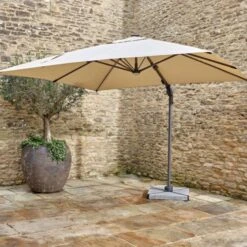 Bramblecrest Chichester 3x3m Square Side Post Parasol Sand With 100kg Granite Base