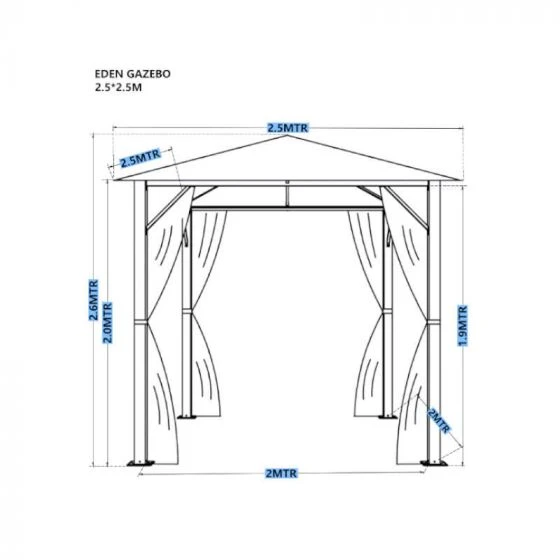 Eden Gazebo With Curtains 2.5m X 2.5m - Grey - Image 2