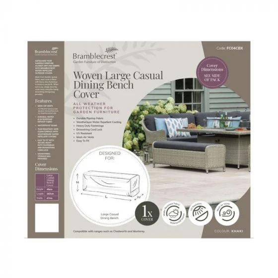 Bramblecrest Cover Long Casual Dining Bench Khaki - Chedworth/Monterey