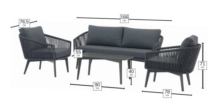 Bramblecrest Palermo 2 Seat Sofa Set W Coffee Table & 2 Sofa Chairs - Anthracite - Image 4