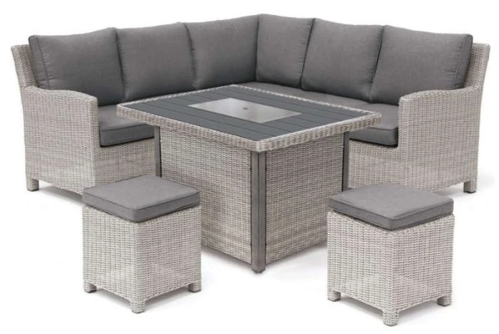 Kettler Palma Mini Corner Seating With Firepit Table (Whitewash With Grey Taupe Cushions) - Image 2