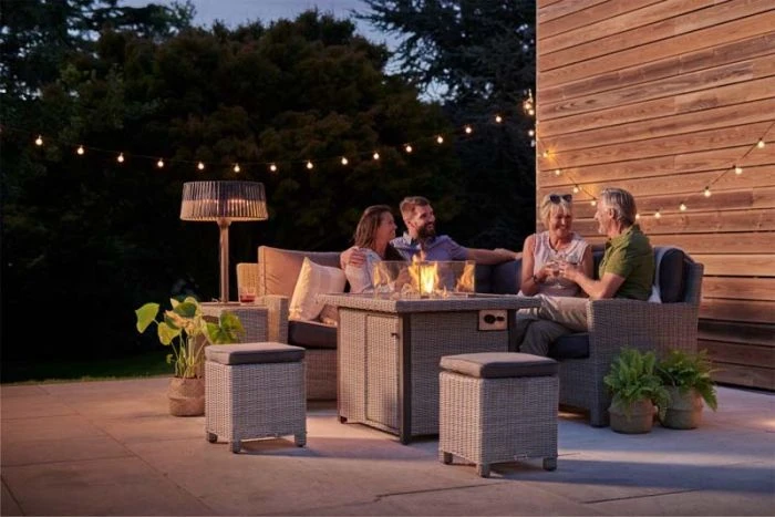 Kettler Palma Mini Corner Seating With Firepit Table (Whitewash With Grey Taupe Cushions) - Image 3
