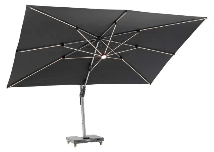 Worcester Rectangle Side Post Parasol W LEDs & Cover Grey W Base