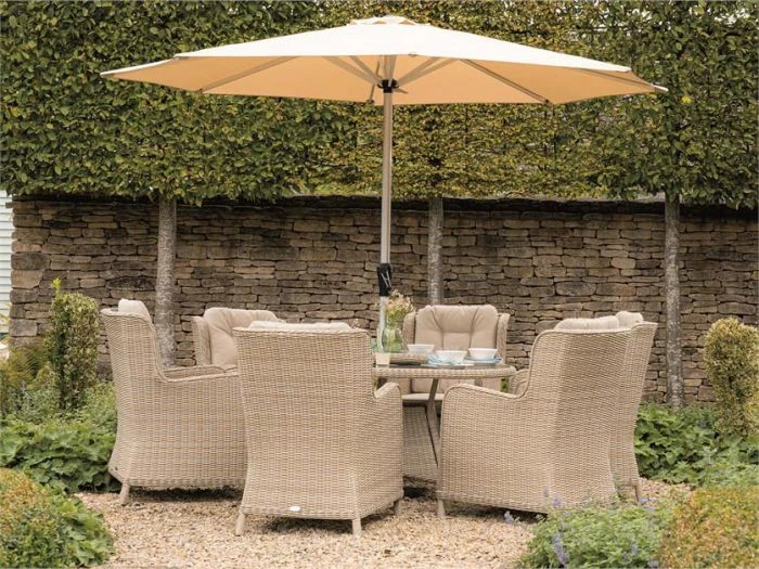 Bramblecrest Chedworth 6 Seat Set W 140Cm Round Table W Lazy Susan & Parasol