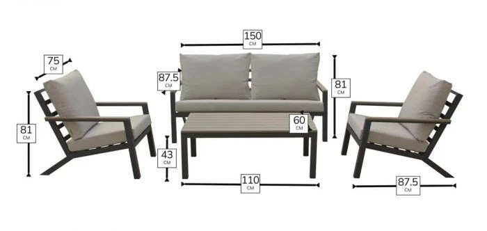 Bramblecrest Zurich 2 Seat Sofa Set W Coffee Table & 2 Sofa Chairs - Image 5